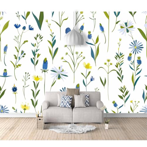 Fototapete selbstklebend Aquarell Gras Blumen grün 100x70cm Motiv Tapete Wandtapete XXL Wanddeko Design Mustertapete Wand Dekoration Wohnzimmer Schlafzimmer Büro Flur von SPECUFX