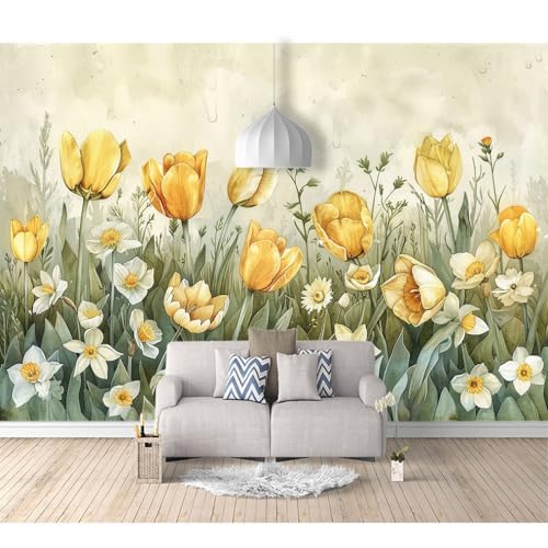 Fototapete selbstklebend Blumen und Grastulpen beige 100x70cm Tapete Wandtapeten Wohnzimmer Schlafzimmer Kinderzimmer Moderne Wandbilder XXL Wand Dekoration von SPECUFX