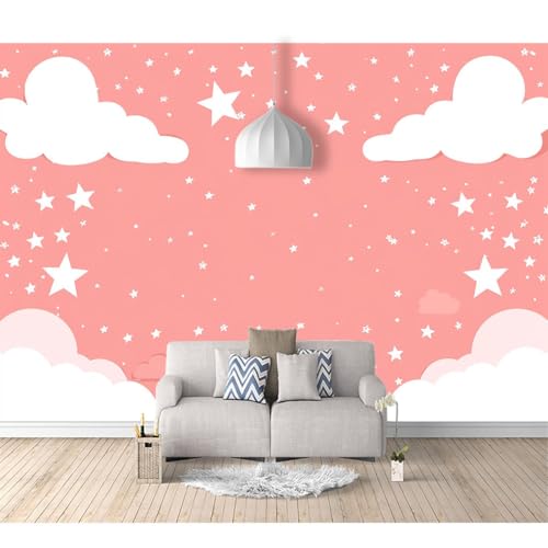 Fototapete selbstklebend Cartoon Mädchen rosa Wolken mit Sternen 100x70cm Tapeten Wandtapete XXL Wanddeko Design Wand Dekoration Wohnzimmer Schlafzimmer Büro Flur 3D Effekt von SPECUFX