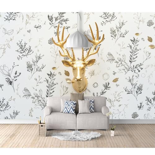 Fototapete selbstklebend Nordischer Goldhirsch ist einfach 100x70cm Motiv Tapete Wandtapete XXL Wanddeko Design Mustertapete Wand Dekoration Wohnzimmer Schlafzimmer Büro Flur von SPECUFX