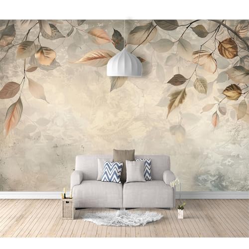 Fototapete selbstklebend Vintage Laub Pflanze grau 100x70cm Tapete Wandtapete Dekorfolie Tapetenfolie Wand Dekoration Wandaufkleber Wohnzimmer von SPECUFX