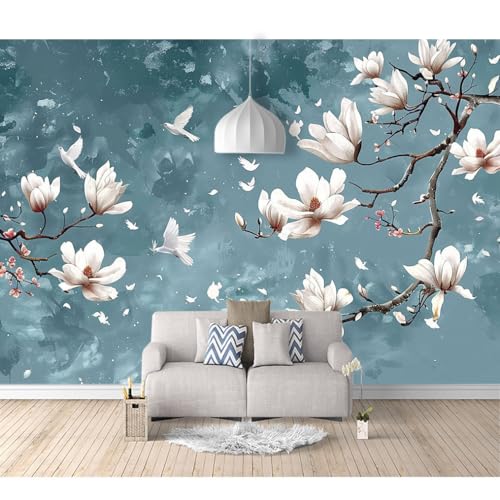 Fototapete selbstklebend Vintage Orchidee Blume Vogel blau 100x70cm Tapete Wandtapete Dekorfolie Tapetenfolie Wand Dekoration Wandaufkleber Wohnzimmer von SPECUFX