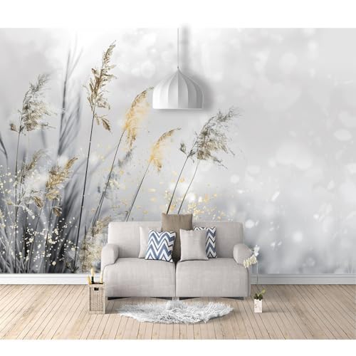 Ktv Hintergrund Professionelle High End Tapete selbstklebend Einfache getrocknete Blumen aus grauem Gras 100x70cm Fotowand 3D Effekt Fototapete Wandbild Wohnzimmer Schlafzimmer von SPECUFX