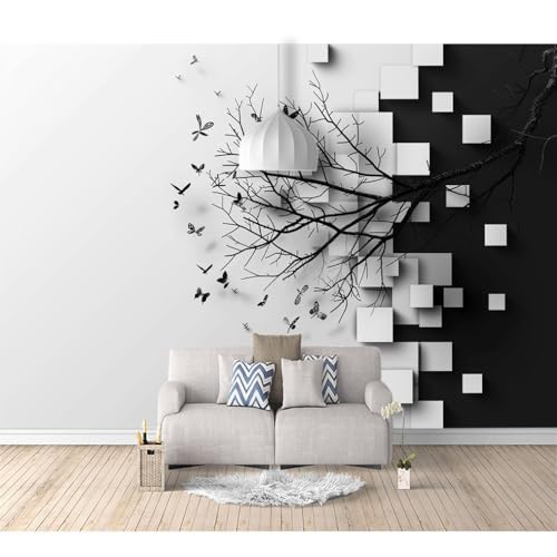 Ktv Hintergrund Professionelle High End Tapete selbstklebend Moderne Äste weiß 100x70cm Fotowand 3D Effekt Fototapete Wandbild Wohnzimmer Schlafzimmer von SPECUFX