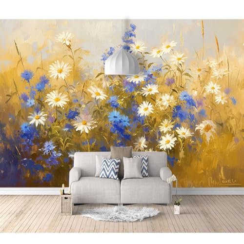Ktv Hintergrund Professionelle High End Tapete selbstklebend Ölgemälde Gänseblümchen Blume Vintage 100x70cm Fotowand 3D Effekt Fototapete Wandbild Wohnzimmer Schlafzimmer von SPECUFX