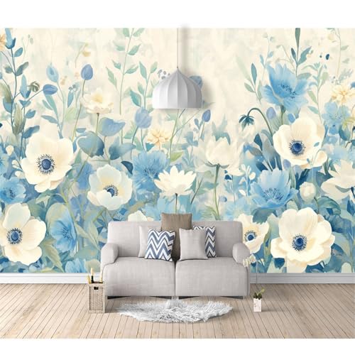 Premium Fototapete selbstklebend Blaues Blumen-Aquarell 100x70cm XXL Design Tapete Fototapeten Tapeten Wandtapete moderne Wand Schlafzimmer Wohnzimmer 3D Effekt von SPECUFX