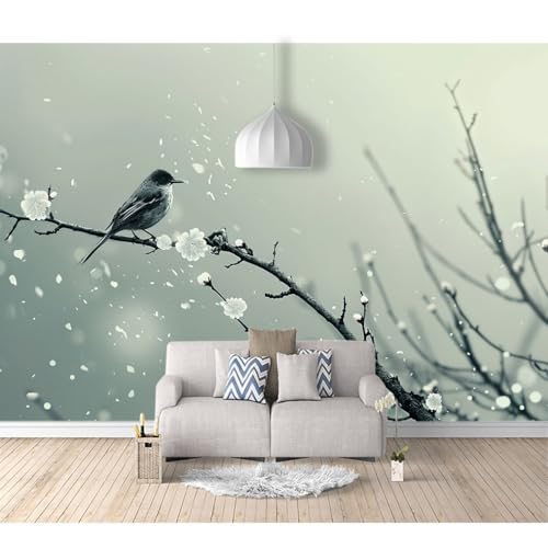 Tapete Fototapete 3d Effekt Wallpaper selbstklebend Blumen und Vögel sind grau und einfach 100x70cm XXL 3D Wandbild Wandtapete für Wohnzimmer Schlafzimmer Kinderzimmer Wanddekoration von SPECUFX