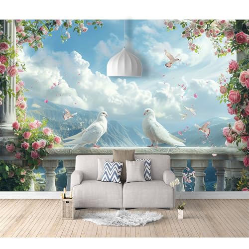 Tapeten Poster 3D selbstklebend Fensterlandschaft, Taube, optische Täuschung 100x70cm Restaurant Dekoratives Fototapete 3d Effekt Tapete Wohnzimmer Schlafzimmer Hintergrundbild von SPECUFX