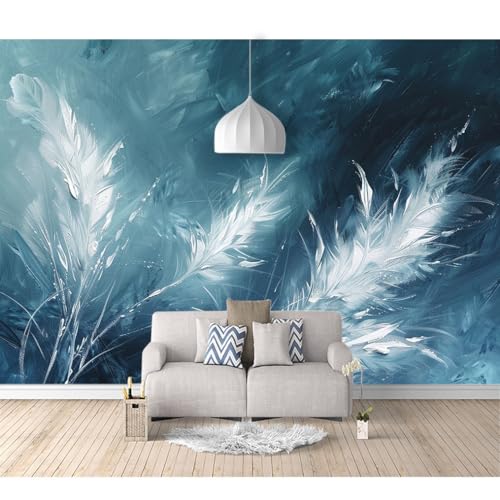 Tapeten Poster 3D selbstklebend Handbemalte blaue und weiße Federn 100x70cm Restaurant Dekoratives Fototapete 3d Effekt Tapete Wohnzimmer Schlafzimmer Hintergrundbild von SPECUFX