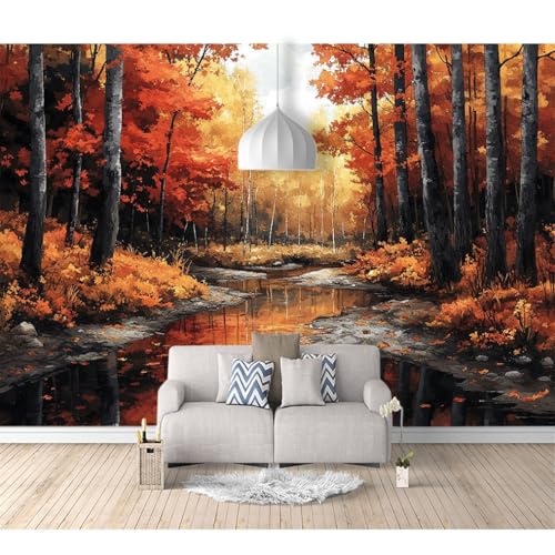 Tapeten Poster 3D selbstklebend Herbstliche Szenerie des Ahornwaldes am Bach 100x70cm Restaurant Dekoratives Fototapete 3d Effekt Tapete Wohnzimmer Schlafzimmer Hintergrundbild von SPECUFX