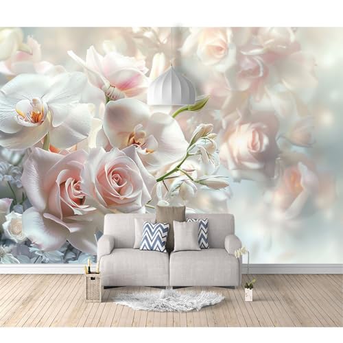 Tapeten Poster 3D selbstklebend Riesiges Blumenmuster in Weiß Rosa 100x70cm Restaurant Dekoratives Fototapete 3d Effekt Tapete Wohnzimmer Schlafzimmer Hintergrundbild von SPECUFX