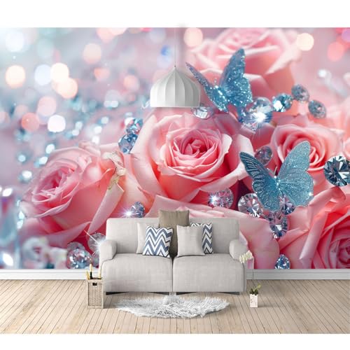 Tapeten Poster 3D selbstklebend Romantischer rosa Rosenschmetterling 100x70cm Restaurant Dekoratives Fototapete 3d Effekt Tapete Wohnzimmer Schlafzimmer Hintergrundbild von SPECUFX