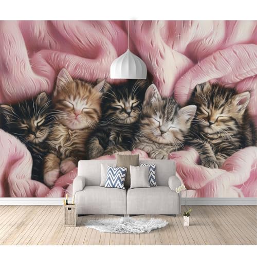 Tapeten Poster 3D selbstklebend Süßes Katzentier rosa 100x70cm Restaurant Dekoratives Fototapete 3d Effekt Tapete Wohnzimmer Schlafzimmer Hintergrundbild von SPECUFX