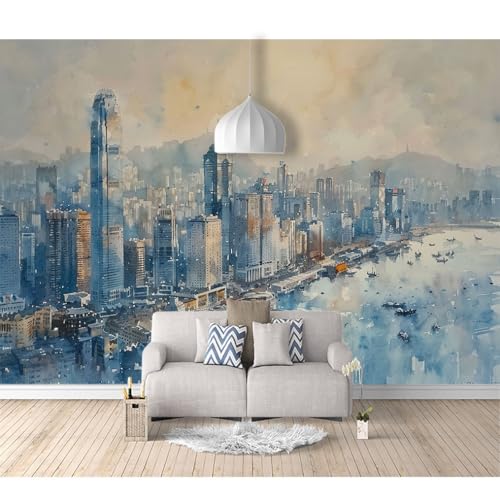 Tapeten Poster 3D selbstklebend Vintage Aquarell Stadt Architektur Landschaft 100x70cm Restaurant Dekoratives Fototapete 3d Effekt Tapete Wohnzimmer Schlafzimmer Hintergrundbild von SPECUFX