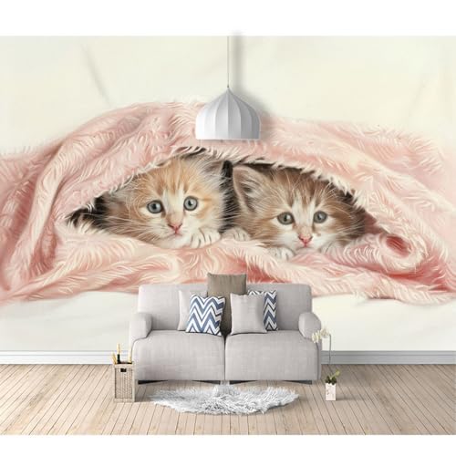 Wandbild 3D Tapete selbstklebend Süßes Katzentier rosa 100x70cm Wandkunst Effek Aufkleber Büro Heimdekoration Fototapete Wohnzimmer Schlafzimmer von SPECUFX