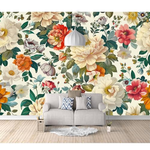 Wandtapete 3D Effekt selbstklebend Bunte Pfingstrosenblüten Pflanze beige 100x70cm Wohnzimmer Sofa Tv Hintergrund Tapete Moderne Kunst Fototapete Wandbild Schlafzimmer von SPECUFX