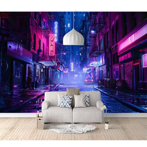 Wandtapete 3D Effekt selbstklebend Nachtansicht der Straßen der Stadt 100x70cm Wohnzimmer Sofa Tv Hintergrund Tapete Moderne Kunst Fototapete Wandbild Schlafzimmer von SPECUFX