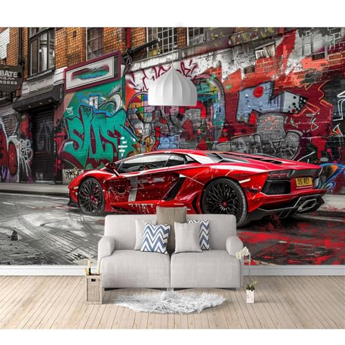 Wandtapete 3D Effekt selbstklebend Sportwagen, Autos, Straßengraffiti 100x70cm Wohnzimmer Sofa Tv Hintergrund Tapete Moderne Kunst Fototapete Wandbild Schlafzimmer von SPECUFX