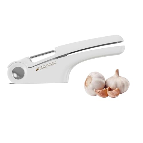 SPEEDEVE Knoblauchpresse,4 In 1 Knoblauchhacker Multifunktional Knoblauchschneider mit ergonomischem Griff,Handlich & Leicht zu Reinigen,Weiß von SPEEDEVE