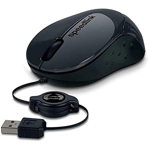Speedlink BEENIE Mobile Mouse silent - kompakte Maus kabelgebunden USB, einstellbare Kabellänge mit Kabeleinzug, leiser Klick, schwarz von Speedlink