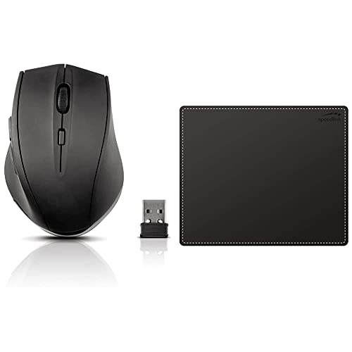 SPEEDLINK CALADO Silent Mouse - Kabellose leise Maus für Büro/Home Office und Gaming - Leise Tasten - schwarz & Notary Soft Touch Mousepad - Mauspad in eleganter Lederoptik - schwarz von Speedlink