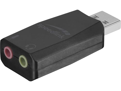 Speedlink VIGO USB Sound Card - externe Soundkarte USB Adapter mit Mikrofon- und Kopfhörereingang, USB-A zu 3,5mm Klinke, PC und PS4, schwarz von Speedlink