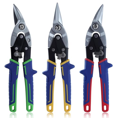 SPEEDWOX 10 Zoll 3 Stück Luftfahrtschlitze Set Tin Snips Offset Luftfahrt Snip Offset Snips für links rechts und gerader Schnitt zum Schneiden von Blech mit gezackten Backen Sicherheitsverriegelung von SPEEDWOX