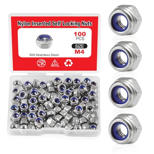 SPEEDWOX 100 Stück M4 x 0,7 mm Nylon-Einsatzmuttern, selbstsichernde Hülsenmuttern, 304 Edelstahl, Sechskant-Kontermutter mit Aufbewahrungsbox für Sicherungsscheiben von SPEEDWOX
