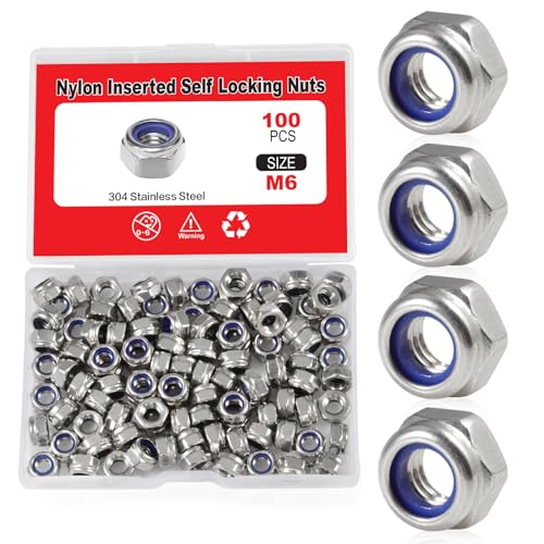 SPEEDWOX 100 Stück M6 x 1 mm Nylon-Einsatzmuttern, Hülsenmuttern, selbstsichernde Muttern, 304 Edelstahl, Sechskant-Kontermutter mit Aufbewahrungsbox für Sicherungsscheiben SPEEDWOX 100 Stück M6 x 1 mm Nylon-Einsatzmuttern, Hülsenmuttern, selbstsichernde Muttern, 304 Edelstahl, Sechskant-Kontermutter mit Aufbewahrungsbox für Sicherungsscheiben von SPEEDWOX