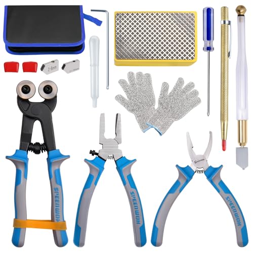 SPEEDWOX 14-teiliges Premium-Glasbrechzange und Klassenschneider-Werkzeug-Set, Breaker Grozer-Zange, robustes Brillenschneidewerkzeug mit Gummispitze, ideal für Buntgläser, Fliesen, Mosaik von SPEEDWOX