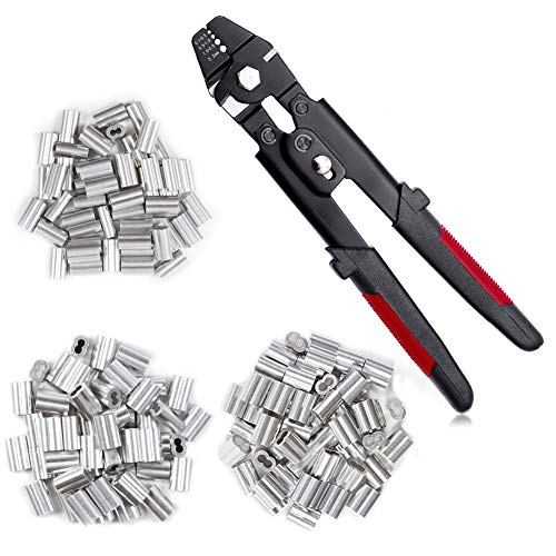 SPEEDWOX 25,4 cm Crimpzange mit 180 Stück Aluminium-Doppelzylinderhülsen Crimpschlaufenhülsen Drahtseil-Crimpzange mit ergonomischem Griff bis zu 2,2 mm von SPEEDWOX