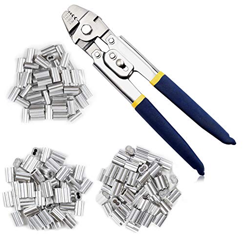 SPEEDWOX 25,4 cm Crimpzange mit 180 Stück Aluminium-Doppelzylinderhülsen Crimpschlaufenhülsen Drahtseil-Crimpzange mit ergonomischem Griff bis zu 2,2 mm von SPEEDWOX