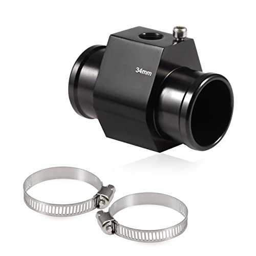 SPEEDWOX 34 mm Wasserkühlmittel-Temperatursensor-Adapter, Gelenkrohr-Kühlersensor-Adapter mit 2 Stück Edelstahl-Schlauchschellen, Kühlerschlauchadapter für Temperatursensor und Messgerät (schwarz) von SPEEDWOX