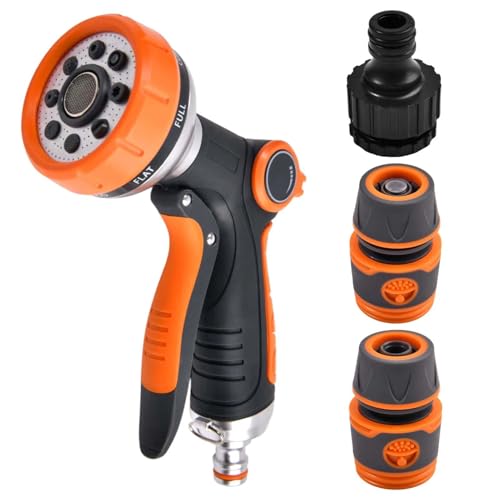SPEEDWOX Robuste Metall-Gartenschlauchdüse mit 8 verstellbaren Sprühmustern – Daumenkontrolle, Hochdrucksprüher mit Schnellanschluss zum Bewässern von Pflanzen, Waschen von Autos, Haustieren und von SPEEDWOX