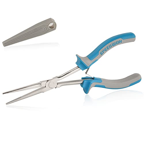 SPEEDWOX Weitreichende Nadelzange Präzisions-Nadelzange mit Zähnen Drahtschlaufenzange für die Schmuckherstellung Extra lange Nadelzange mit Schutzhülle für engen Raum von SPEEDWOX