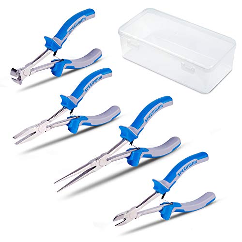 SPEEDWOX Zangen Set mit langer Reichweite 4 PCS mit Aufbewahrungsbox Mini Zangen Set feine Zangen Präzisionsschlanke Drahtschneider hohe Hebelwirkung reduziert den Aufwand für mechanische Arbeiten von SPEEDWOX