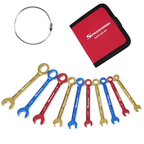 Speedwox Mini-Schraubenschlüssel-Set, farbig beschichtet, mit offenem und Kastenenden, 10 Stück, Mini-Kombinationsschlüssel-Set, SAE mit tragbarer Tasche und großem Ring (5/32-7/16 Zoll) von SPEEDWOX