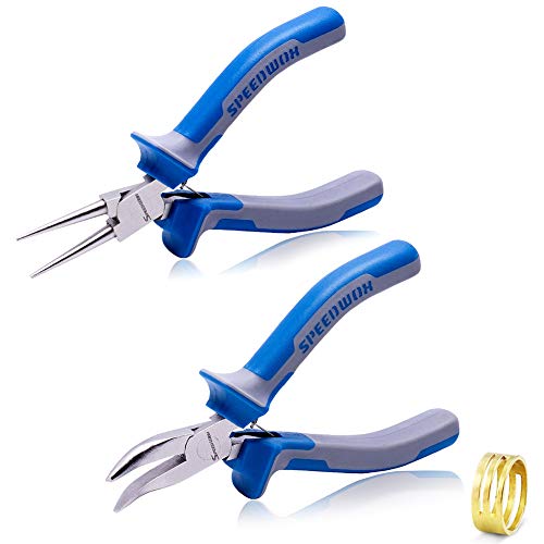 Speedwox Rundzange zur Schmuckherstellung, 12,7 cm, gebogene Spitzzange, 2-teiliges Set mit Biegeringöffner, blau von SPEEDWOX