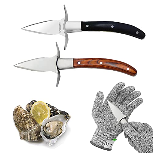 SPEENSUN Austernmesser, Austernmesser, 2 Stück Austernshucker und 1 Paar Schutzhandschuhe der Stufe 5 (L), Austernshucker Messer Handschuhe Set, Austernshucker Kit mit Premium-Holzgriff. … von SPEENSUN