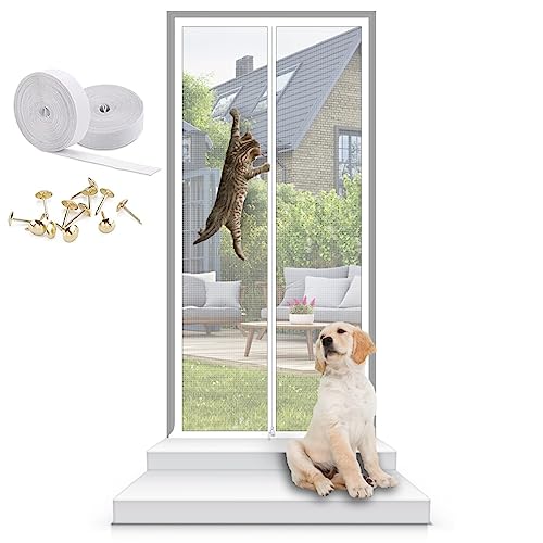 Cat Screen Katzennetz for Balkon, Haustiere Bildschirm Tür,Katzengitter Tür Katze Kratzfest Katze Mesh Tür Bildschirm for Wohnzimmer,Schlafzimmer,Küche (Color : White, Size : 80x220cm) von SPEESY