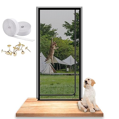 Cat Screen Katzennetz for Balkon, Verdickte Katzenschutzgitter Haustiere Bildschirm Tür, for Wohnzimmer, Schlafzimmer, Küche (Color : Black, Size : 85x205cm) von SPEESY