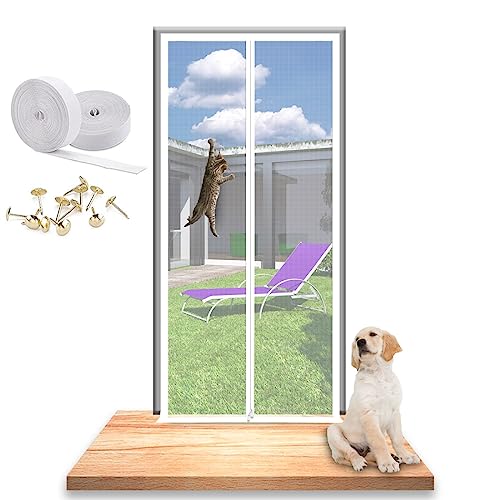 Katzengitter Balkontür, Verdickte Haustiere Bildschirm Tür for Wohnzimmer, Schlafzimmer, Küche, Terrasse, Hund Katze Gittertür Mit Reißverschluss (Color : White, Size : 95x205cm) von SPEESY