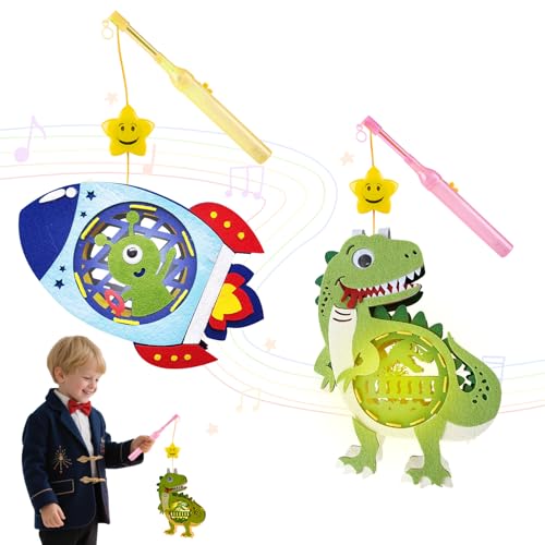 SPERMUOY Laternen bastelset,2 pcs Laternen bastelset kinder,Laternen bastel-set Dinosaurier Sankt Martin Laterne,Martinslaterne mit Laternenstab Tragbare, dino Laternen für Kinder von SPERMUOY