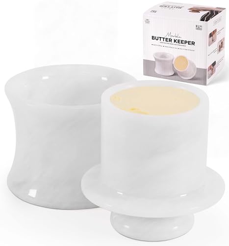 SPESHSTONES Butterdose aus Marmor mit Deckel, 10,2 cm, weiß, handgefertigte Stein-Butterdose für Küchentheke, Dekoration, französischer Buttertopf und Butterbehälter, verteilbarer Butterhalter für die von SPESHSTONES