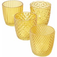 Spetebo - Windlicht marilu - 4 teilig - transparent gelb Glas Teelicht Halter Tisch Deko von SPETEBO