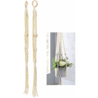 Makramee Blumenampel natur 80 cm - 2er Set - Boho Chic Blumentopf Pflanzen Halter aus Baumwolle von SPETEBO