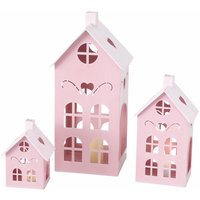 Spetebo - Laterne kufstein 3er Set 40 / 26 / 17 cm - rosa - Metall Windlicht in Haus Form von SPETEBO