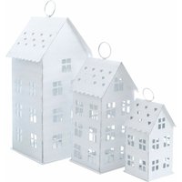 3er Set Laterne in Hausform zum Aufhängen 43 / 31 / 20 cm - weiß - Deko Lampion Außen Innen - Kerzenhalter Windlicht Haus mit Herzen von SPETEBO