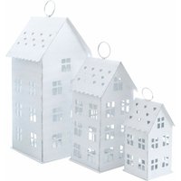 Spetebo - 3er Set Laterne in Hausform zum Aufhängen 43 / 31 / 20 cm - weiß - Deko Lampion Außen Innen - Kerzenhalter Windlicht Haus mit Herzen von SPETEBO