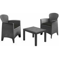 Kunststoff Garten Set anthrazit - 1 Tisch und 2 Sessel - Rattan Garten Lounge von SPETEBO